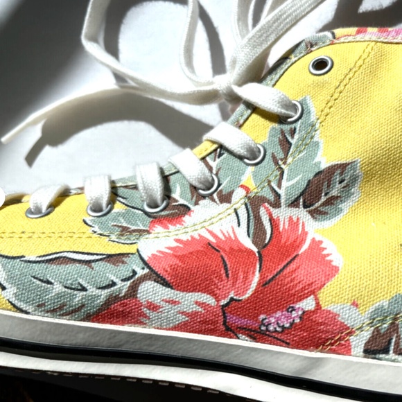 PALM ANGELS Appliquéd floral-print canvas high-top sneakers size 9 - Picture 3 of 5